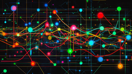 Fototapeta premium Abstract black background with Colorful geometric lines. Digital future technology . Abstract business connection of lines from nodes innovation of communication in the network.