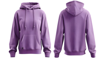 purple hoodie sweater photo with front and back view isolated on a transparent background