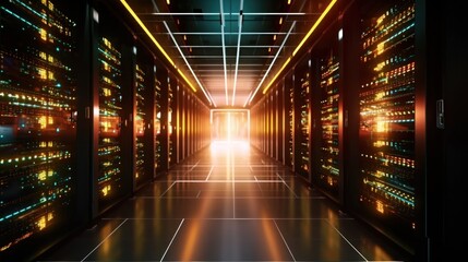 Server Room with Glowing Lights