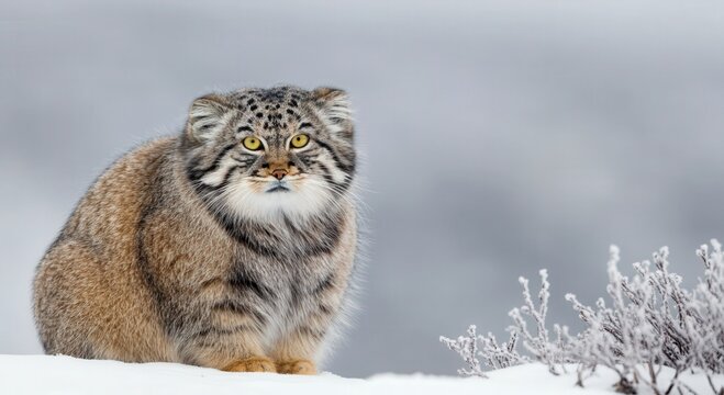 Majestic pallas cat in snowy habitat &ndash; wildlife in natural winter environment