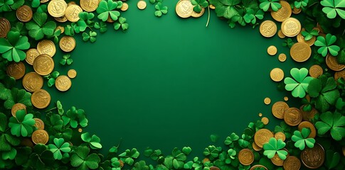 Naklejka premium St. Patrick's Day banner with a green background, golden coins