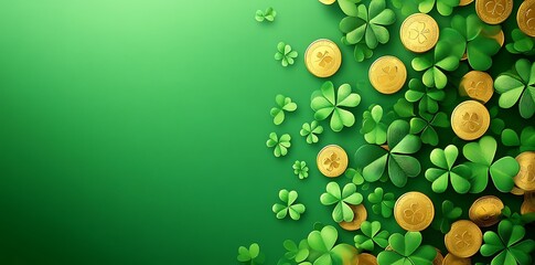 Naklejka premium St. Patrick's Day banner with a green background, golden coins
