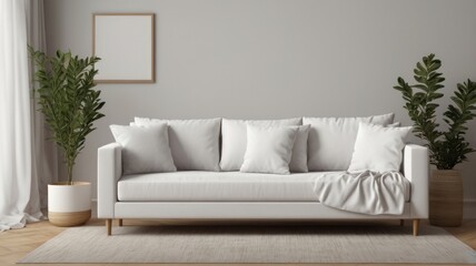 Fototapeta premium Vintage Living Room 3D Rendering with Empty Poster Frame 