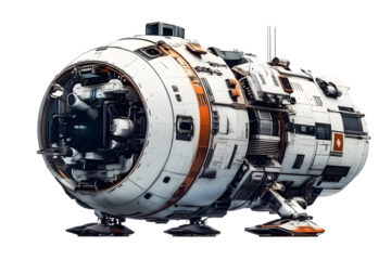 High-resolution spacecraft PNG isolated on transparent background for digital art, science fiction projects, and space-themed designs featuring detailed spacecraft elements and realistic renderings