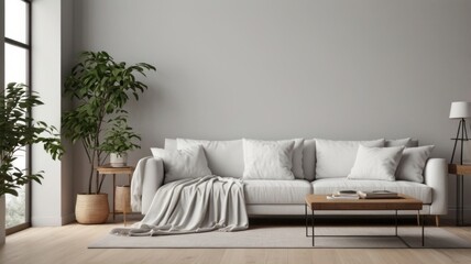 Vintage Living Room 3D Rendering with Empty Poster Frame
