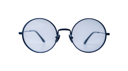 Round eyeglasses with modern and minimal style isolated on a transparent background