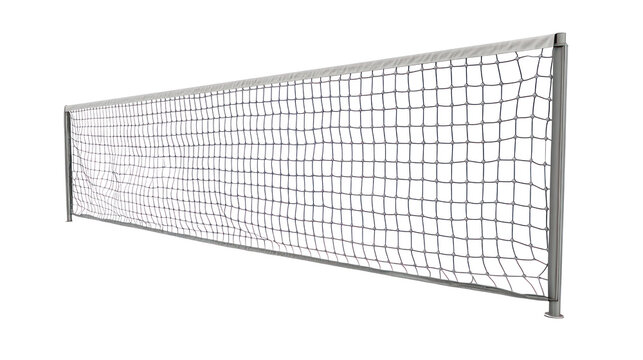 A sports netting structure, typically used in games like tennis or badminton, designed to divide play areas and facilitate gameplay.