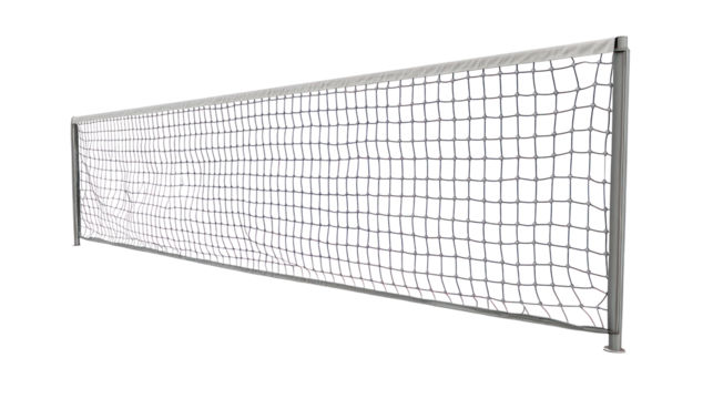 A sports netting structure, typically used in games like tennis or badminton, designed to divide play areas and facilitate gameplay.