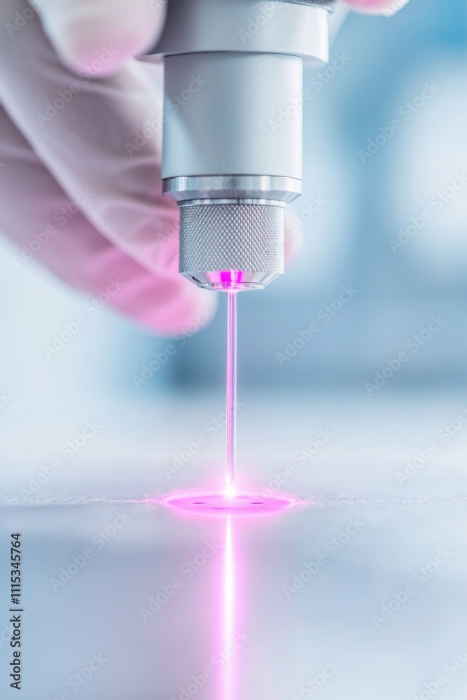 Aufkleber precision laser adjustment in modern optics lab - close-up of scientific instrumentation