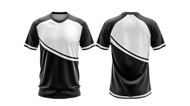 Sport jersey template with front and back view isolated on a transparent background