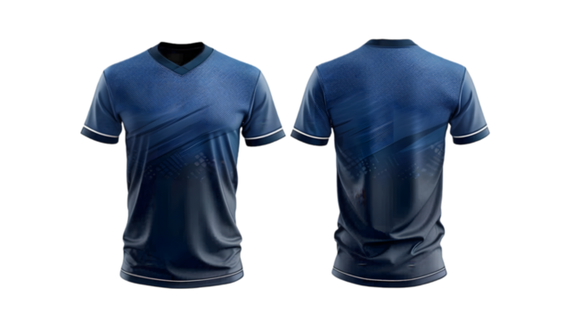 Sport jersey template with front and back view, isolated on a transparent background