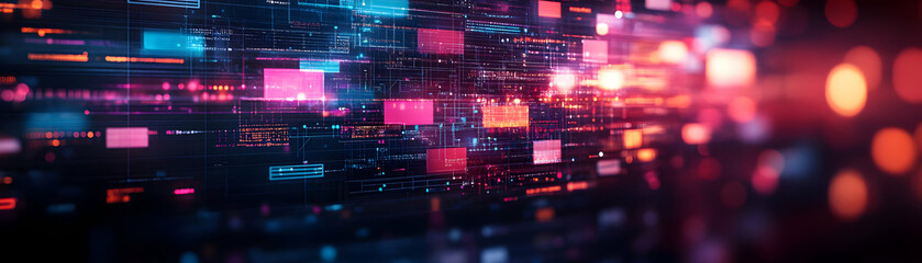 Fototapeta premium Diverse Team Collaborating with Flowcharts Laptops in Bokeh Digital Art Background