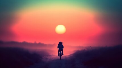 Fototapeta premium Riding into the Sunset: A Serene Journey Through the Wilderness