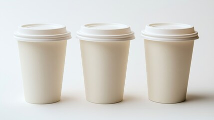 Tall disposable coffee cups on white