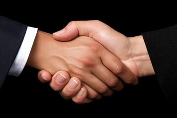 Obraz premium A professional shaking hands in a modern office setting, symbolizing partnership and success.