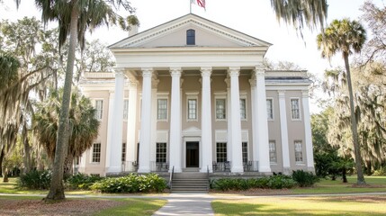 Obraz premium Elegant Southern Mansion Surrounded by Stately Palms