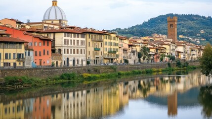 Obraz premium Picturesque Riverside Town of Florence, Italy with Iconic Duomo Dome