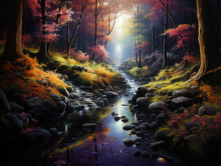 Obraz premium Unbelievable Sun shining through trees in forest