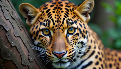 Obraz premium Celebrate World Wildlife Day with a striking close-up of a majestic leopard in its natural habitat