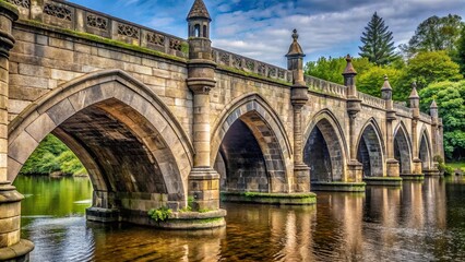 Fototapeta premium Bridge structure with stone pillars and Gothic architecture, architectural details, bridge, gothic