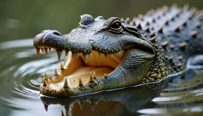 Fototapeta premium Celebrating World Wildlife Day with a majestic crocodile basking in the water's serene embrace