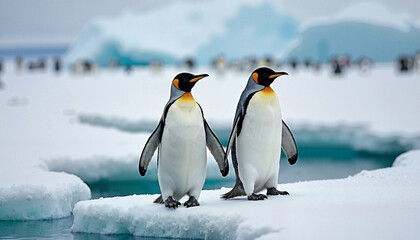 Obraz premium Celebrating World Wildlife Day with magnificent emperor penguins on icy shores