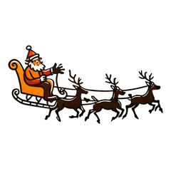 Fototapeta premium Silhouette of Reindeer Pulling Santa's Sleigh in Night Sky. Reindeer and Santa's Sleigh Silhouette in Night Sky
