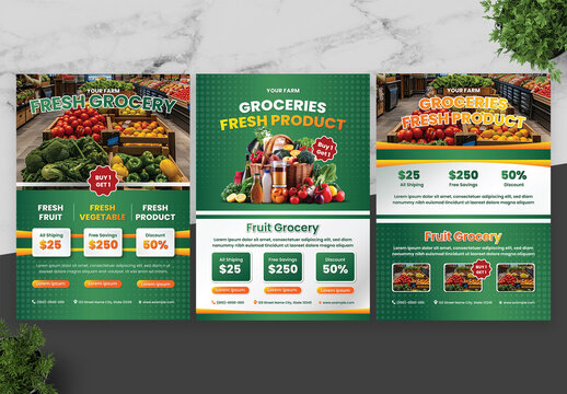 Green And Gradient Orange Grocery Flyer