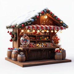 Obraz premium 3D Render of a Christmas market stall with snow globes, on isolated white background