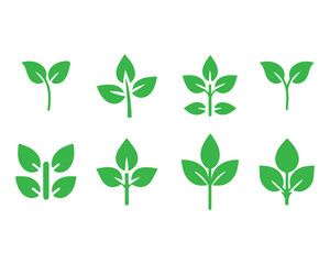 Fototapeta premium Green leaf icon set on white background