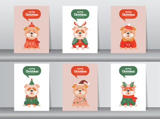 Fototapeta premium Set of Merry christmas background with cute animal and winter clothes,puppies,dog,Vector illustrations. 