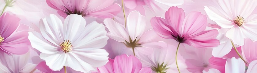 Dainty Seamless Pattern of Cosmos Flowers in Soft Pink Hues for Elegant Background Design