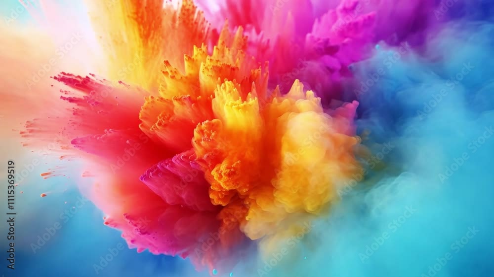 Aufkleber Rainbow Explosion: Vibrant hues of color powder burst in a dynamic explosion, creating a mesmerizing spectacle of texture and movement. Perfect for designs needing a bold, energetic feel. 