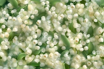 Serene Seamless Pattern of Tiny White Lily of the Valley Flowers with Lush Green Foliage