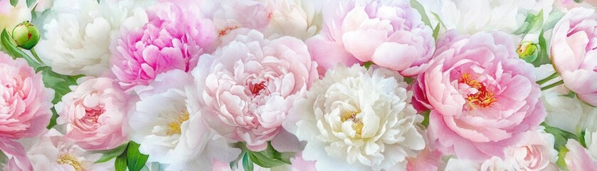 Seamless Pattern Featuring Lush Peonies in Soft Pinks, Capturing the Beauty of Blooms in a Gentle and Elegant Design