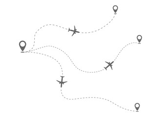 The trajectory of aircraft movement from one airport. Flights from the same airport. Course and direction of flight © Pavel