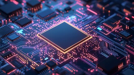 Fototapeta premium Digital circuit board design vector with abstract connecting lines, dot power button, and abstract technology background. 