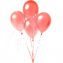 Bunch of shiny pink balloons with ribbons on white background for celebration