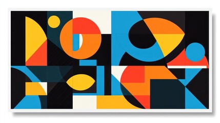 A modern poster with bold geometric shapes in vibrant colors, creating an eye-catching abstract design. 