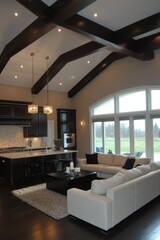 Fototapeta premium Luxurious Open-Concept Living Room with Exposed Beams