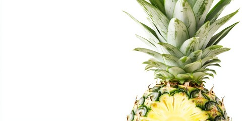 Fresh green pineapple displayed against a white background, showcasing the vibrant colors and unique texture of the fresh green pineapple for an appealing and eye catching presentation.