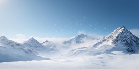 Obraz premium Wind scattering snow from a high alpine ridge creates a stunning scene under a clear blue sky, showcasing the beauty of wind and snow in an alpine landscape.