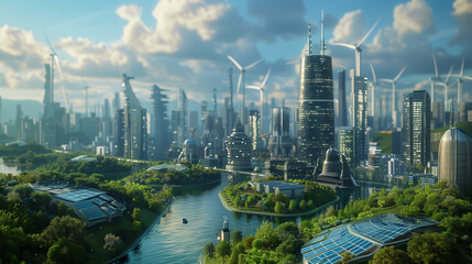 Obraz premium A clean, futuristic city powered by renewable energy