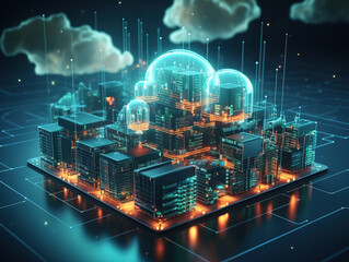 Obraz premium Awesome Cloud computing technology concept. Data center concept. Modern cloud technologies.