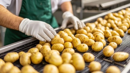 Potato sorting process agricultural facility industry insight production line close-up view food supply chain