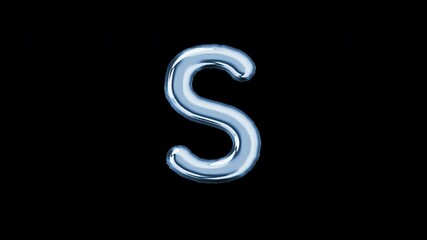 Alphabet S balloon isolated letter floating motion graphic with alpha channel. Light blue grey balloon in character shape animated on transparent background. Party, celebration.