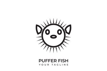 The puffer fish logo is round with sharp spines, minimalist puffer fish logo silhouette, puffer fish icon. © Kholil