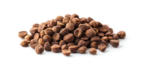 Dried whole babchi seeds isolated on a white background, emphasizing the bakuchiol concept. Ideal for design templates focusing on natural ingredients like babchi seeds and bakuchiol.