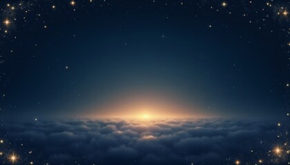 Fototapeta premium Star Rising on a Dark Blue Gradient Background Framed by Golden Stars