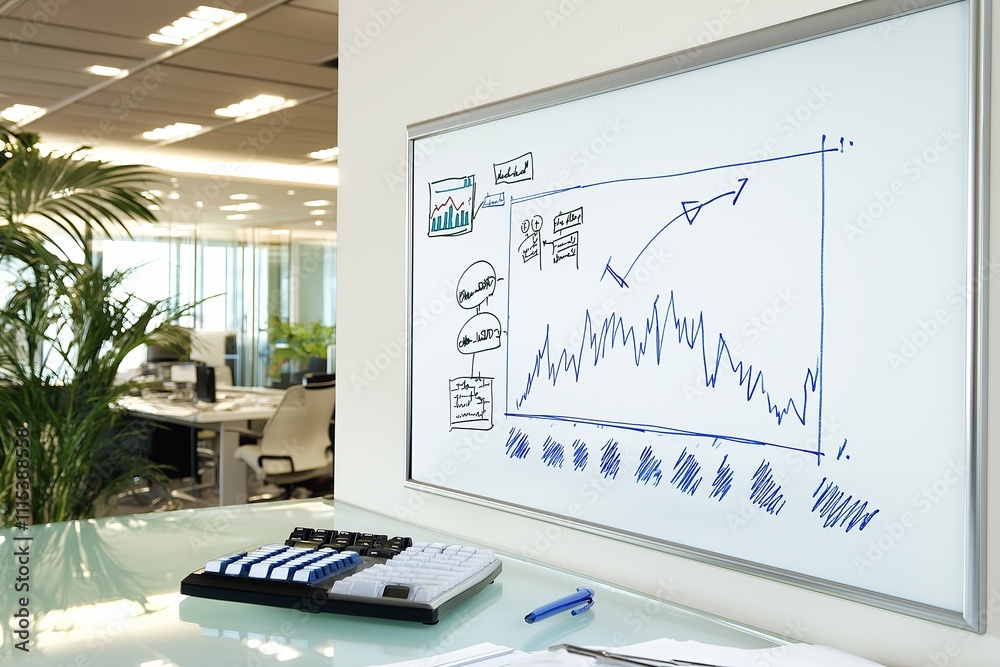Aufkleber a sales chart with an upward trend drawn on a whiteboard in a corporate setting